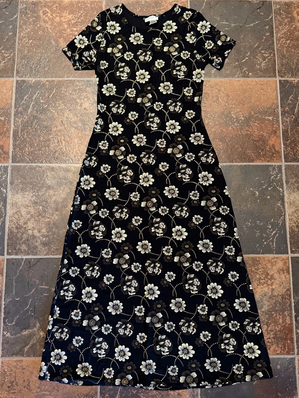 ‘Green Box’ Vtg 90s Metallic Glitter Floral Maxi Dress Size L (Fits like S/M)